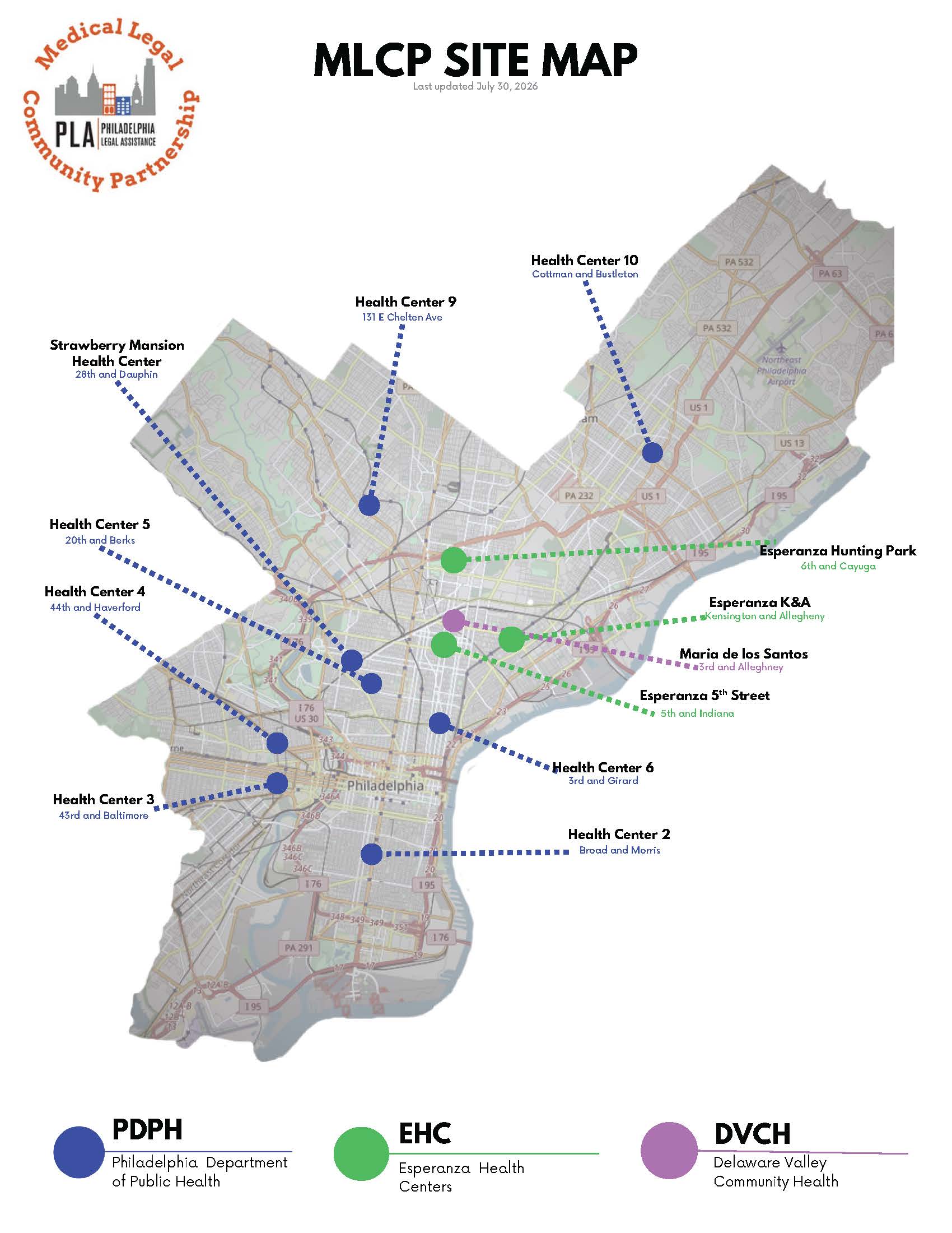 A map of Philadelphia visually showing the 12 MLCP sites