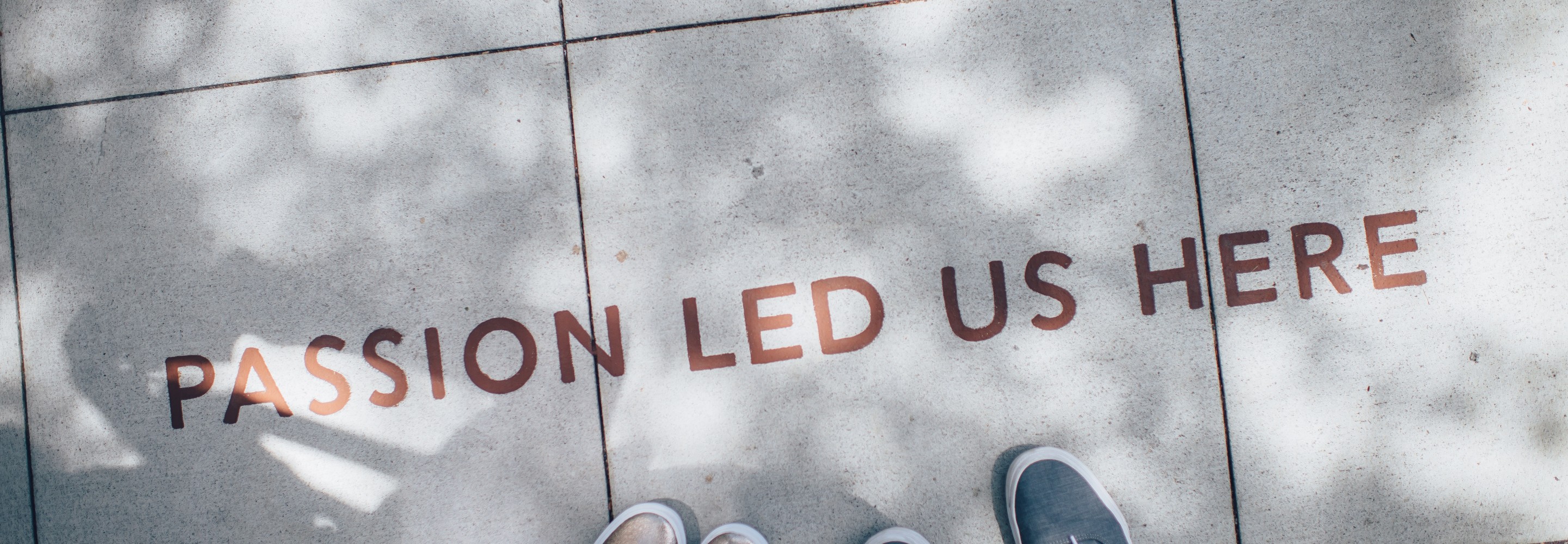 Photo of two people standing on a sidewalk with the words "Passion Led Us Here" painted on; Photo from Ian Schneider on Unsplash