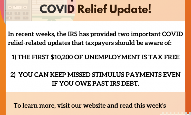 orange graphic reading "Important IRS COVID Relief Update!"