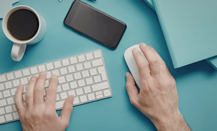 a person works at a computer